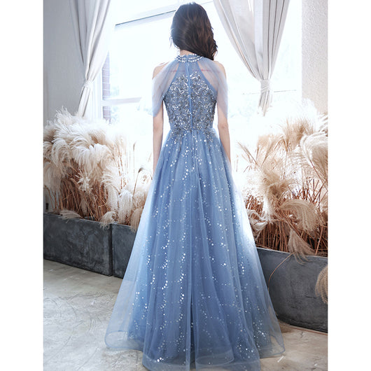 Vestido Largo Azul Elegante para Banquetes - Image 5