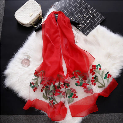 Pañuelo de Seda con Bordado Hueco para Mujer - Estola Ligera Primavera Verano - Image 22