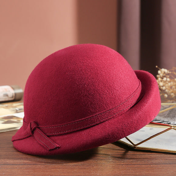 Sombrero de Fieltro Pura Lana con Lazo Elegante Estilo Británico