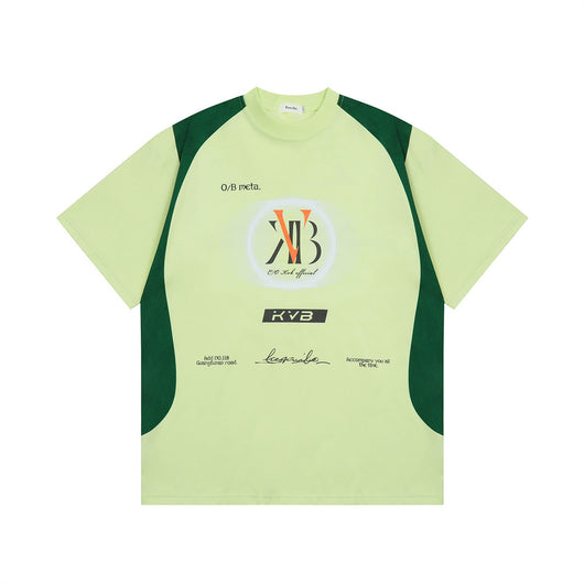 Camiseta Hombre Estampado Patchwork Alfabeto American Street Manga Corta Suelta - Image 13