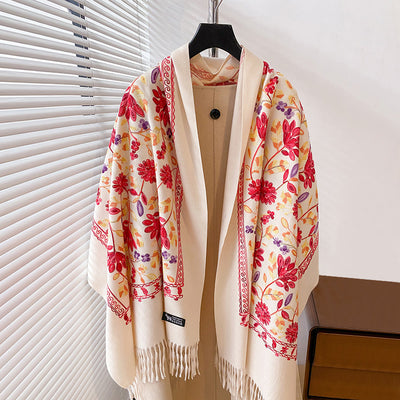 Chal de Cachemira Otoño Invierno con Bordado Floral Étnico Retro Artístico - Image 10