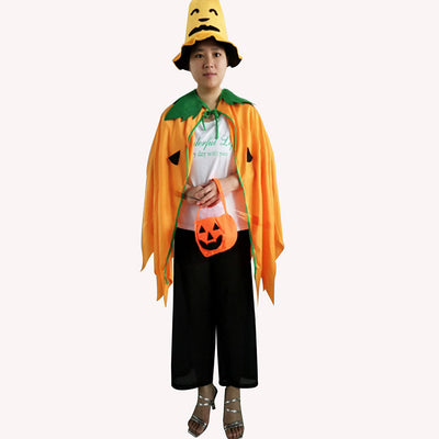 Orange pumpkin hat with a smiling jack-o'-lantern face, featuring a conical shape and small stem detail. - Image 11