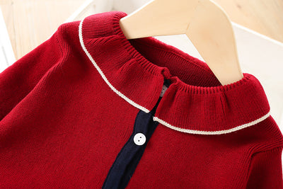 Conjunto Infantil Coreano Cardigan Tejido Liso Dos Piezas con Falda - Image 8