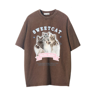 Camiseta Estampado Gatito Efecto Desgastado Manga Corta para Hombre - Image 12