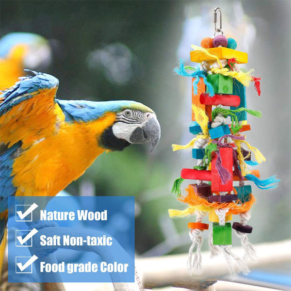 Juguete Masticable de Madera Colorido para Loros Medianos y Grandes