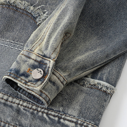 Chaqueta Denim Vintage Destruida Estilo Retro Americano - Image 13