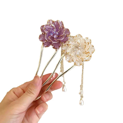 Peineta Retro Flor Peonía con Borla en U para Mujer - Image 5