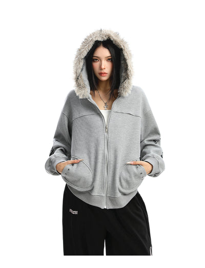 Cardigan Mujer con Cuello de Pelaje Desmontable y Cierre de Cremallera - Image 18