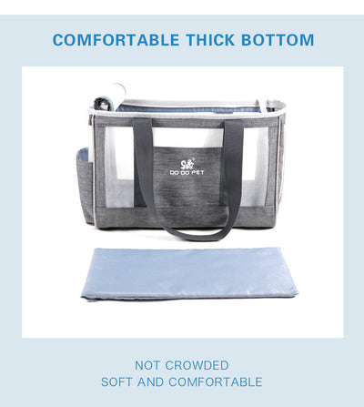 Navy blue portable pet carrier bag with mesh windows, top handles, and a side pocket for small dogs or cats. - Image 14