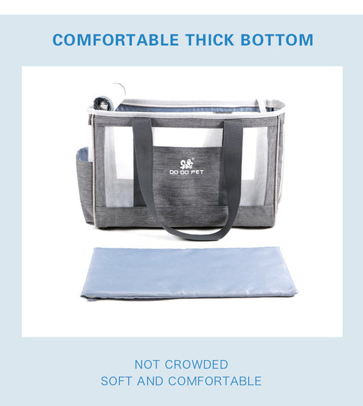 Navy blue portable pet carrier bag with mesh windows, top handles, and a side pocket for small dogs or cats. - Image 14