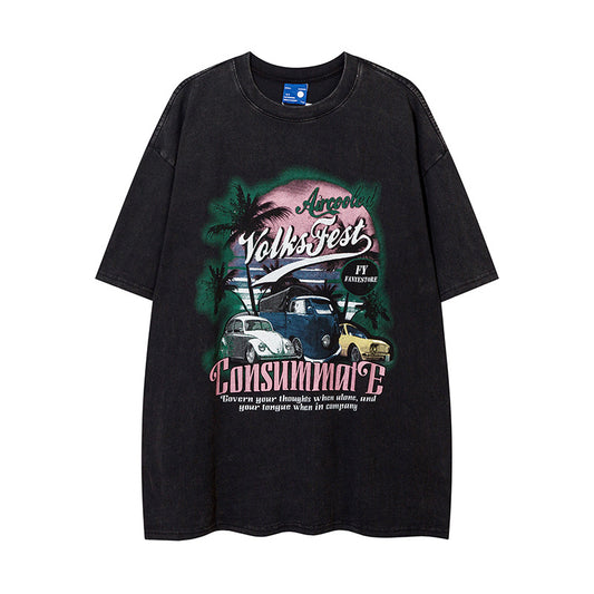 Playera Artística de Algodón con Estampado de Pintura al Óleo para Hombre