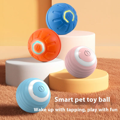 Blue smart pet toy ball with a glowing yellow power button, an electronic interactive toy for dogs and cats. - Image 7