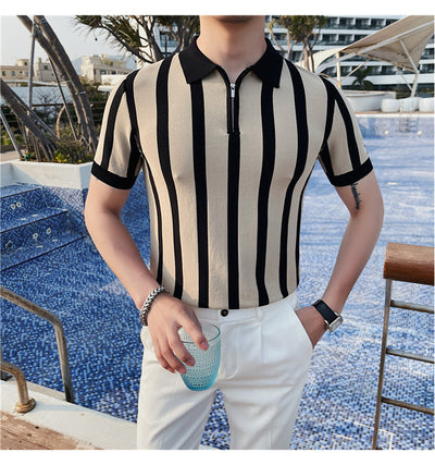 Suéter a Rayas con Cuello Solapa - Camiseta Casual Stretch Británica - Image 25