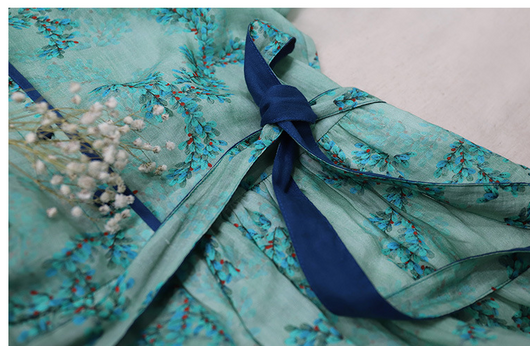 Vestido de Lino y Algodón Floral Estilo Verano con Cinturón Contraste - Image 6