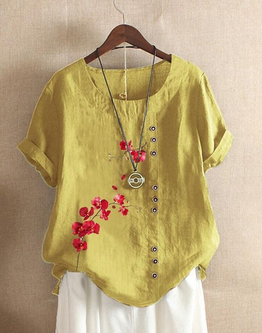 Camiseta Suelta de Manga Corta con Estampado Retro para Mujer - Image 2