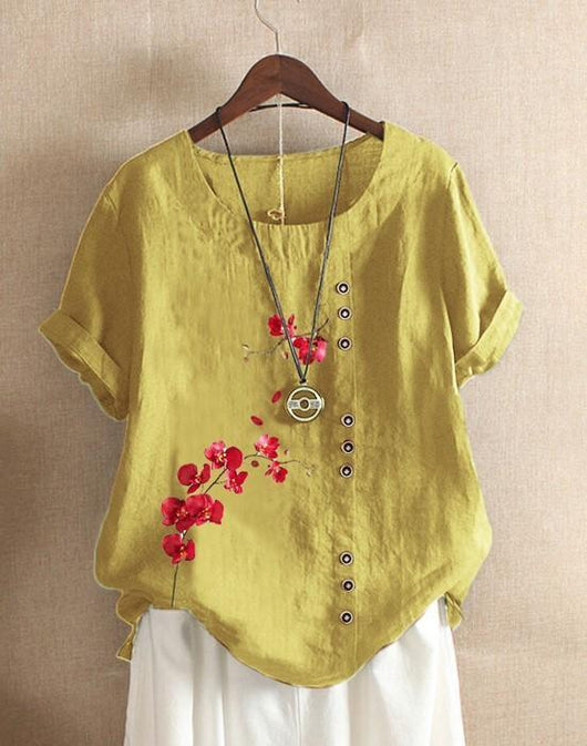 Camiseta Suelta de Manga Corta con Estampado Retro para Mujer - Image 2