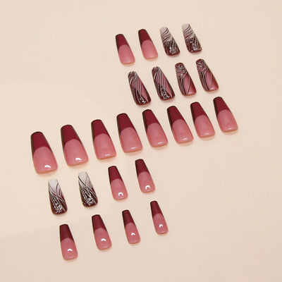 Uñas Postizas Adhesivas con Diseño de Líneas - Removibles y Reutilizables - Image 4