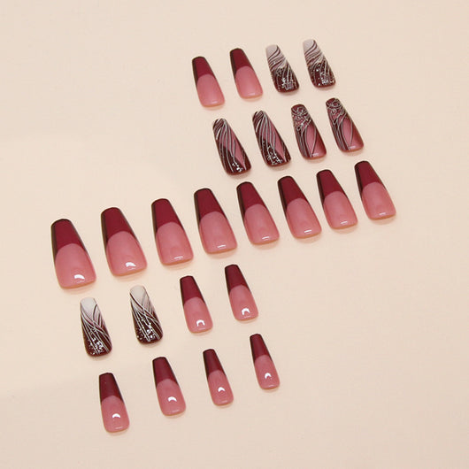 Uñas Postizas Adhesivas con Diseño de Líneas - Removibles y Reutilizables - Image 4