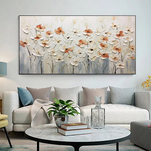 Cuadro Abstracto Flores Blancas - Pintura al Óleo Sobre Lienzo Hecho a Mano - Image 3