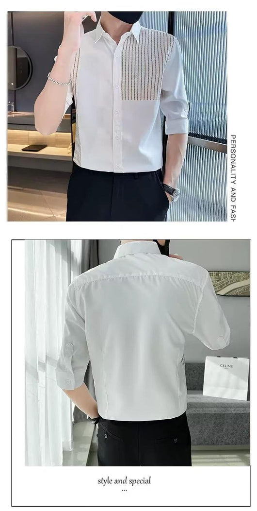 Camisa Casual Slim Fit con Parches y Rayas para Hombre - Image 7