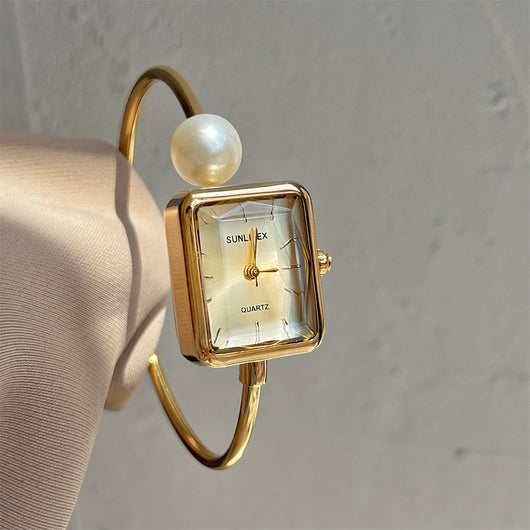 Reloj Pulsera Lujo Perla Cuadrada Dorado para Mujer - Image 11