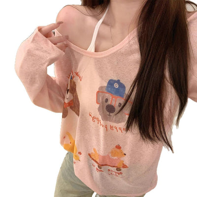 Blusa Suelta Estampado Cachorro Protección Solar - Image 5