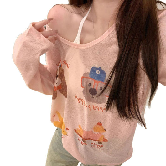 Blusa Suelta Estampado Cachorro Protección Solar - Image 5