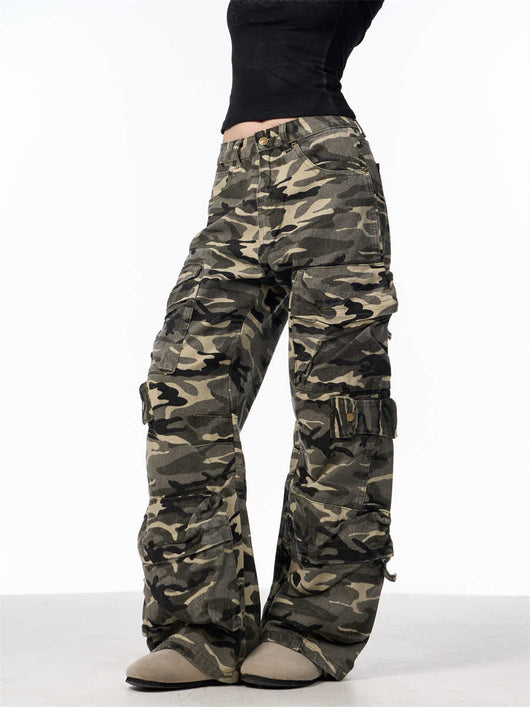 Pantalones Cargo Camuflaje Mujer Pierna Ancha Suelta - Image 5