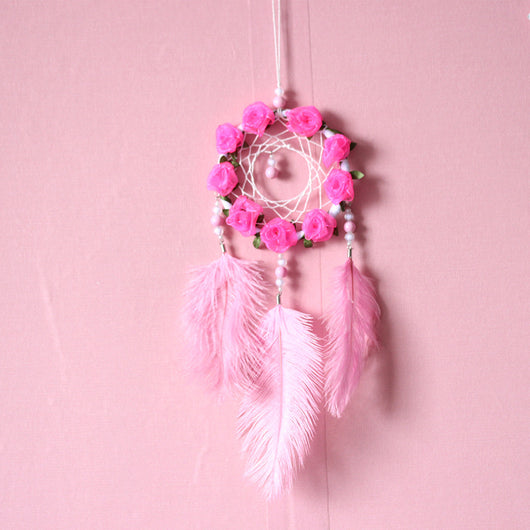 Atrapasueños con Plumas de Avestruz Rosa - Carillón Decorativo para Habitación - Image 2