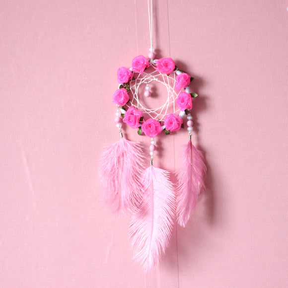 Atrapasueños con Plumas de Avestruz Rosa - Carillón Decorativo para Habitación