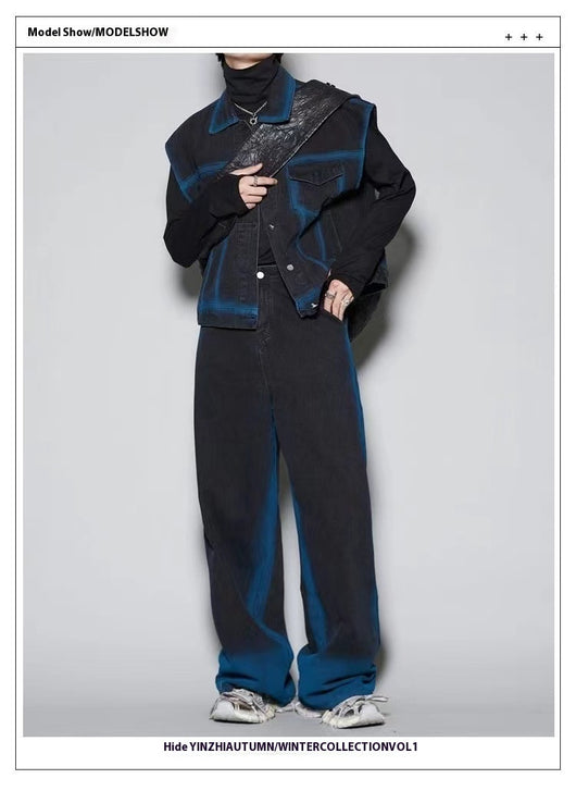 Conjunto Denim Degradado Distressed con Chaleco Spray Color - Image 16