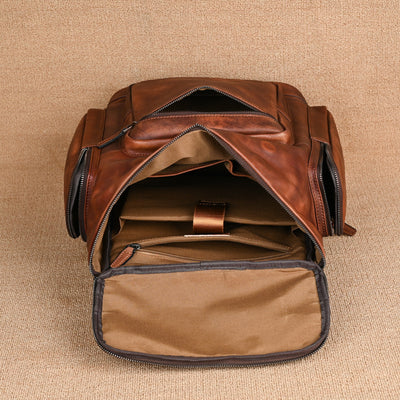 Mochila de Cuero Genuino Doble Capa para Hombre - Ideal para Viajes y Aventuras - Image 12