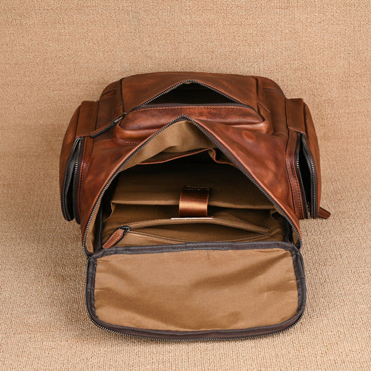 Mochila de Cuero Genuino Doble Capa para Hombre - Ideal para Viajes y Aventuras - Image 12
