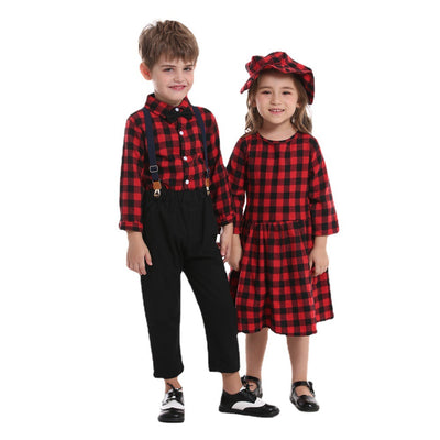 Conjunto Festivo a Cuadros para Hermanos: Camisa y Peto - Image 4