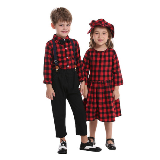 Conjunto Festivo a Cuadros para Hermanos: Camisa y Peto - Image 4