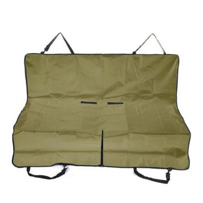 Cream Oxford cloth pet protection mat for car rear seats, featuring adjustable straps and seatbelt openings. - Image 2