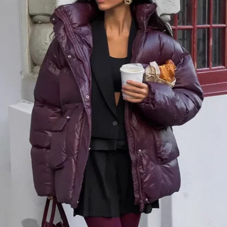 Chaqueta Acolchada de Algodón con Cierre en Cintura para Mujer