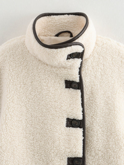Abrigo Mujer Cuello Alto Contraste Botones Suelto y Cálido Invierno - Image 10