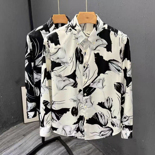 Camisa Estampada Floral Slim Fit de Manga Larga para Hombre