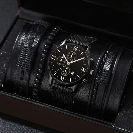 Reloj de Lona con Tres Esferas y Pulsera PU - Set Completo - Image 2