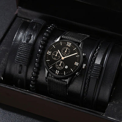 Reloj de Lona con Tres Esferas y Pulsera PU - Set Completo - Image 2