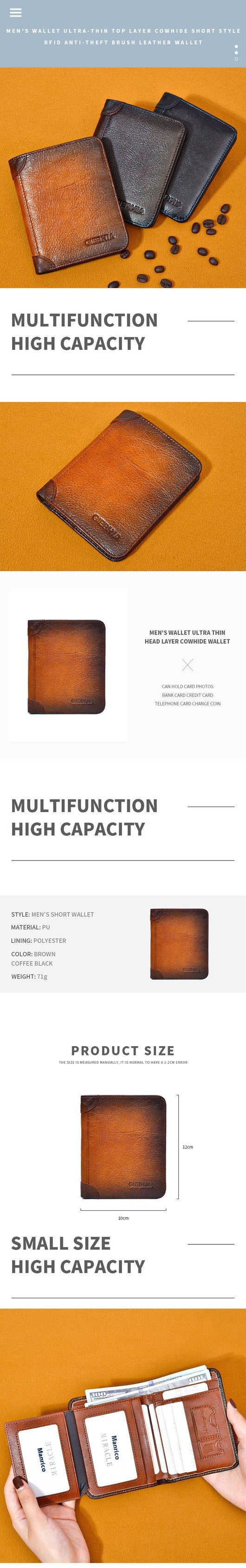 Billetera Hombre Cuero Antirrobo RFID Ultra Delgada Multi Tarjetas - Image 7