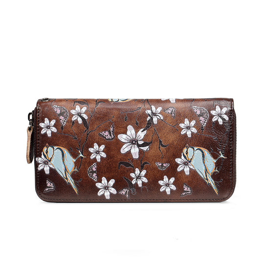 Billetera de Cuero Genuino Vintage con Cierre de Cremallera para Mujer - Image 3