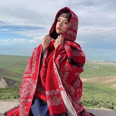 Poncho Étnico Desértico de Cashmira Artificial para Otoño e Invierno - Image 10