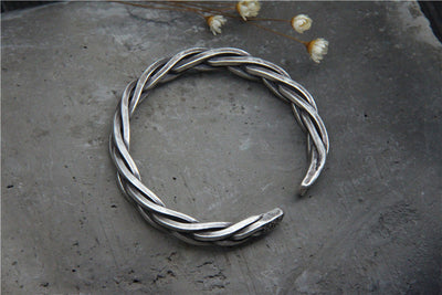 Pulsera de Plata S925 Tejida con Cuerda de Cáñamo Vintage para Hombre - Image 6