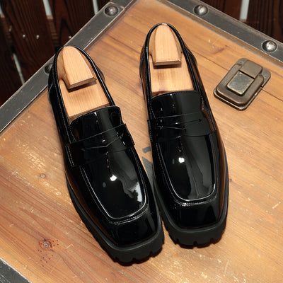 Zapatos Hombre Punta Cuadrada Charol Negro - Estilo Moderno y Versátil - Image 2