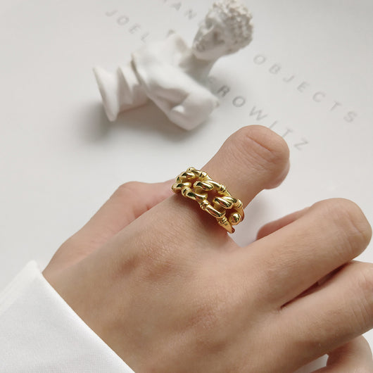Anillo de Acero Inoxidable Estilo Industrial Minimalista Dorado - Image 8