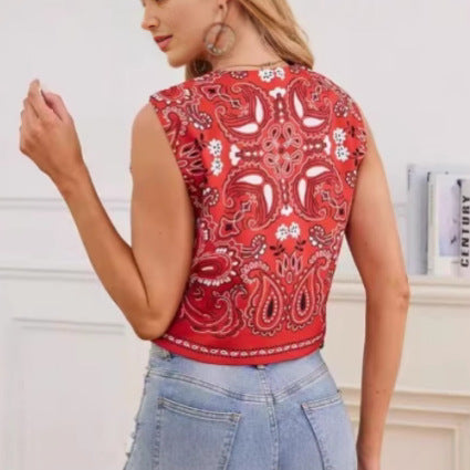 Chaleco Casual de Algodón con Estampado Tie-dye y Cuello Redondo para Mujer - Image 3