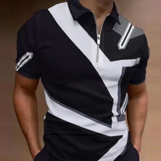 Polo Casual Holgado con Estampado y Cierre - Camiseta Versátil para Hombre