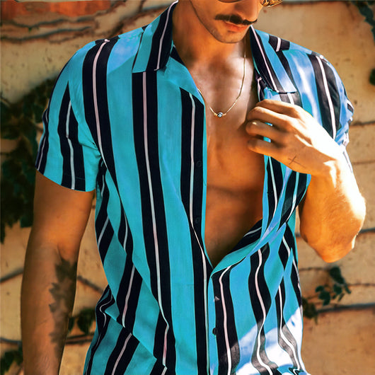 Camisa Hawaiana de Hombre con Rayas Simples y Cuello Solapa - Image 8